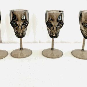 Martha Stewart Smokey Black w/Gold flecks Acrylic Skull Shot Glasses Set of 4